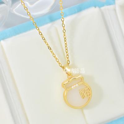Fu-Zeichen Geldbörsen-Halskette Damen Retro Ethnischer Stil Vielseitiger Opal-Anhänger Schlüsselbein-Ketten-Accessoires