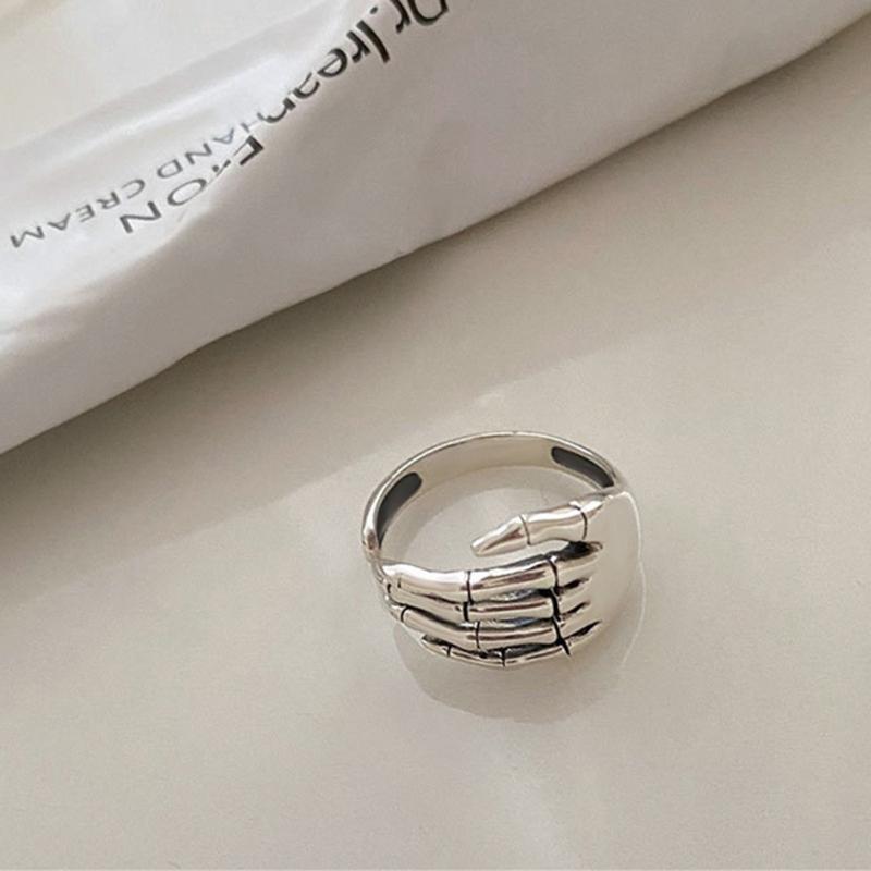 Trendy Silver Color Skeleton Hand Loop Five Claws Ring for Women Men Jewelry Lover Couple Ring Friendship Open Ring