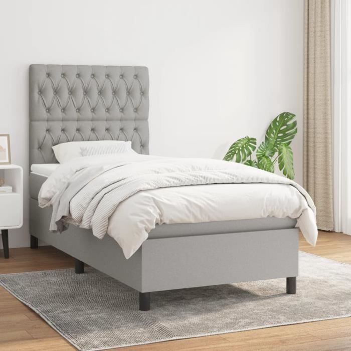 3141985 vidaXL Lit à sommier tapissier avec matelas Gris clair 90x200 cm Tissu