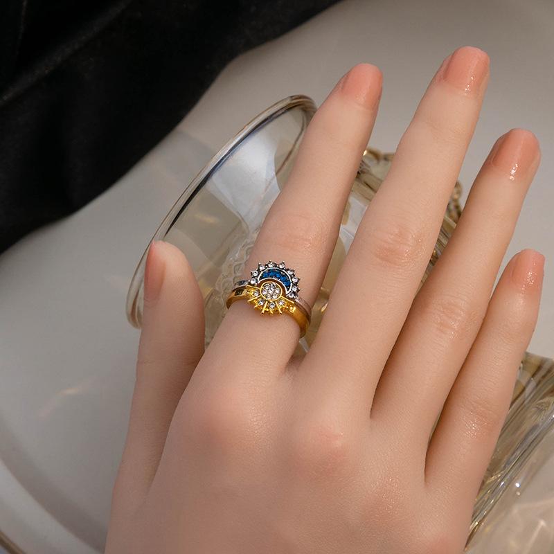 Sparkling Sun and Moon Adjustable Couple Rings CZ Open Promise Ring 2024 New Style Stackable Engagement Jewelry Day Gift
