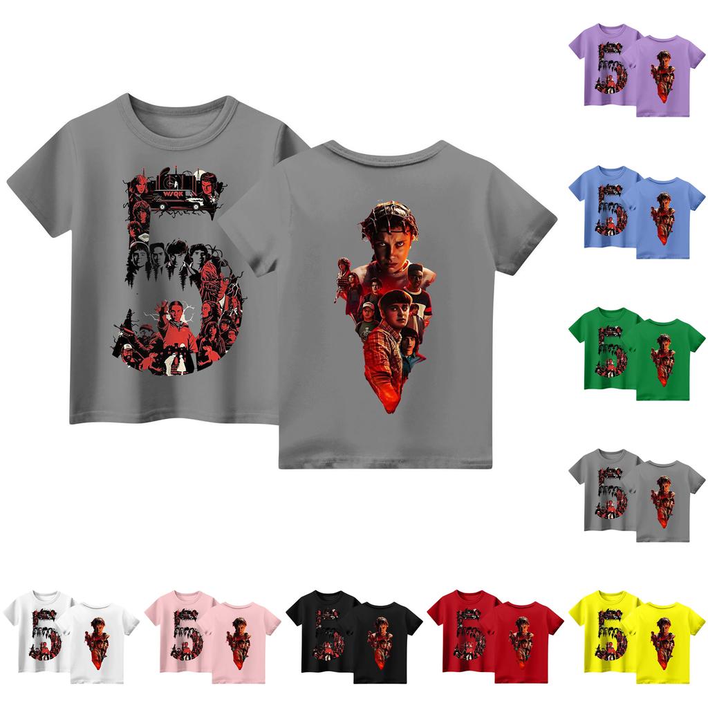 Children's Short Sleeve Tops Casual Print T Shirt Round Neck Pullover Blouse