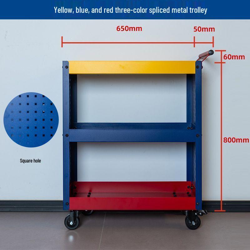 Three-Layer Mobile Tool Cart with Metal Perforated Panel and Storage Racks