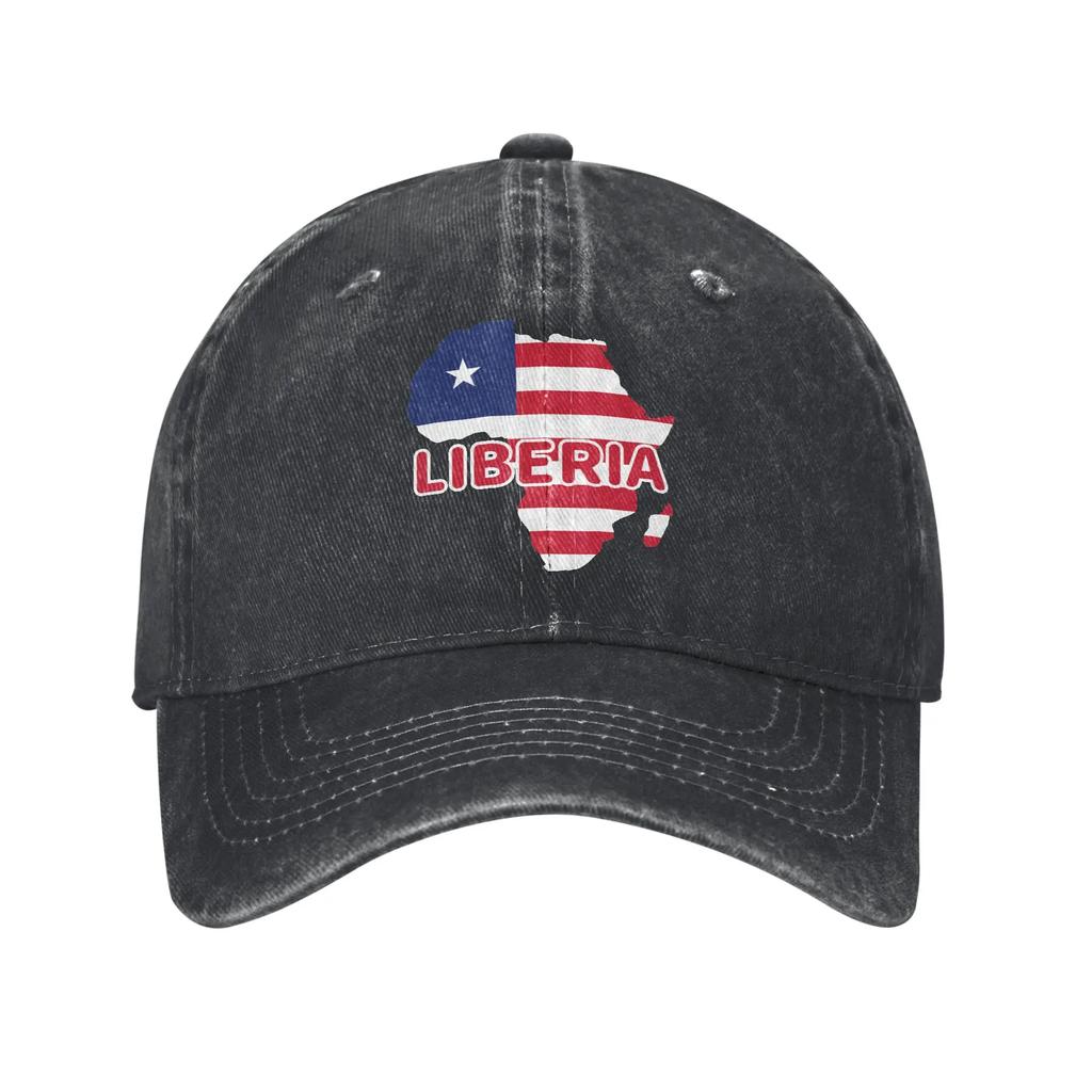 Men Women Liberia Independence Day Printed Hats Fashion Distressed Denim Baseball Cap Adjustable