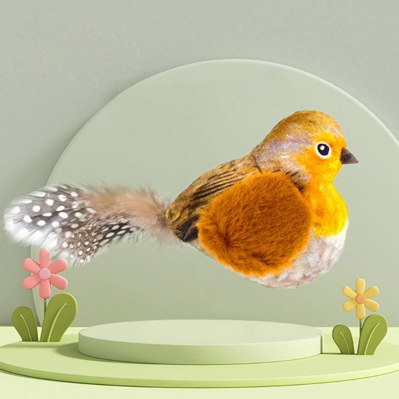 Interactive Toy for Cats Cute Plush Birds Toy Plush Birds Shape with Realistic Bird Sounds for Cats Alone Exercise