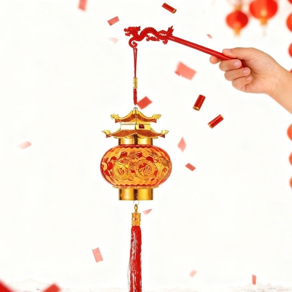 Hot Stamping Relief Spring Festival Lanterns Glowing Handmade Pagoda Lantern with Tassel Chinese Style Hanging Red Lanterns
