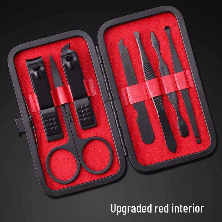 

Набор для маникюра из 7 предметов: Черные кусачки для ногтей с логотипом красный