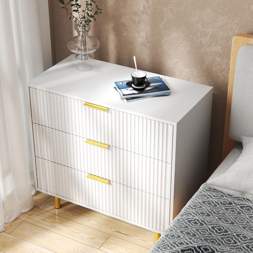 Chest of Drawers with 3 Drawers, Sideboard with Modern Design, Storage Cabinet, White and Gold-H72/B80/T40 cm