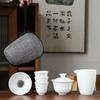 Dehua White Porcelain Travel Kung Fu Tea Set with Bag: 1 Bowl, 4 Cups, Glass Quick Cup, Gift Option, Customizable Logo.