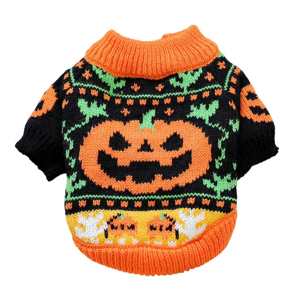 Halloween Theme Pet Sweater For Small Dog and Cats With Elastic Neck Warm Winter Knitwear Outfit Festival Cerebration