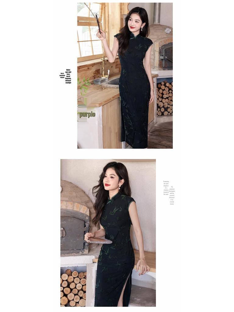 Bei Zhi Yun Černé Retro Bez rukávů Halter Cheongsam - Aktualizovaná Edice Podzim 2025