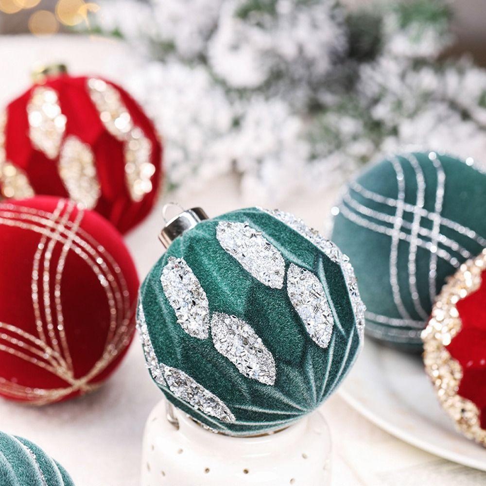 4pcs Red Green Christmas Velvet Balls Pendant Painted Christmas Tree Ornaments  Home New Year Gifts