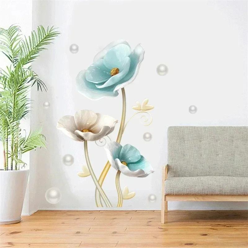 Autocolante Decorative DIY Living Room Home Decor Flori Autocolante de Perete Dormitor Design Artă Autocolante de Perete Lotus Albastru Nou