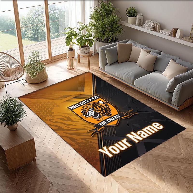 Hull FC Crystal Velvet Rug, Custom Name Text Personalized Non‑Slip Floor Mat for Home Decor Gift