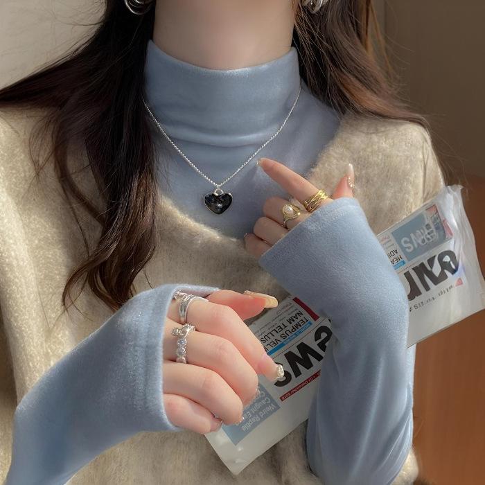 Threaded German velvet 220g, semi-turtleneck solid color shirt for women s autumn and winter new high-end German velvet inner S