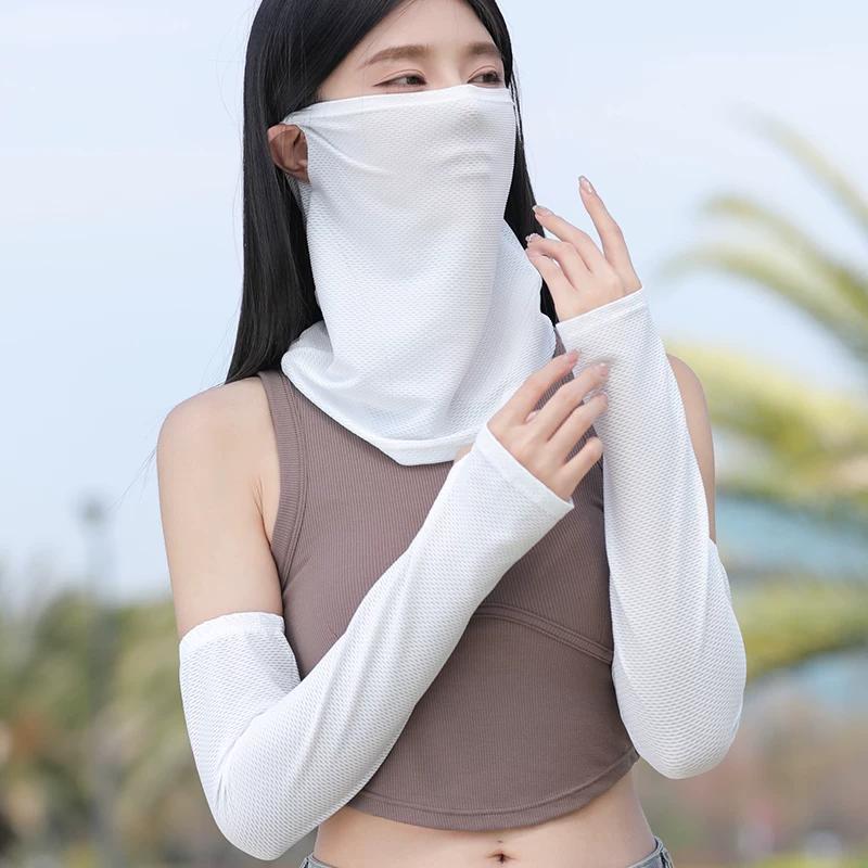 Summer Sun Protection Mask for Men and Women, Full Face and Neck Protection, Integrated Neck Veil, Sports Outdoor Headscarf, Ice Silk Neck Scarf