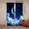 2Pcs Moon Curtains Blue Starry Sky Crescent Cumulus Curtain Suitable For Living Room Bedroom Hotel Dormitory A