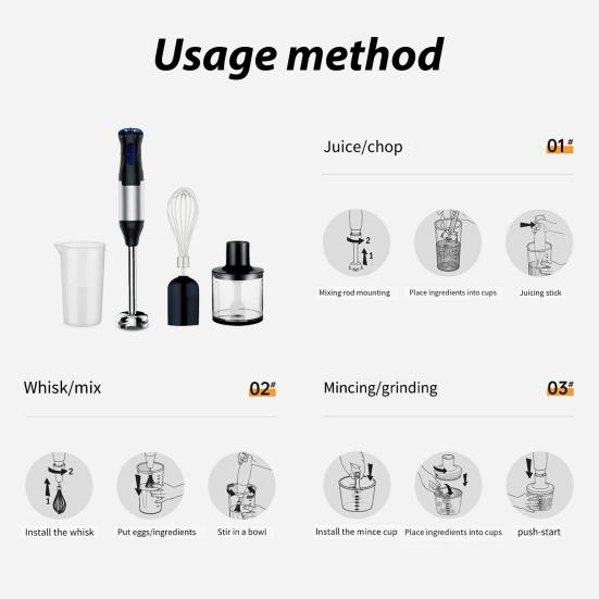 Batidora eléctrica de mano con hoja de acero inoxidable, velocidad ajustable, enchufe europeo, 220V, Kit de picadora de carne eléctrica