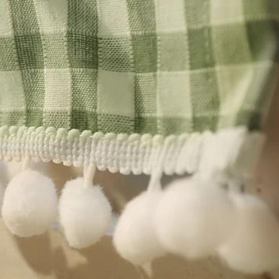 Tende a Quadri Buffalo Check, Tende a Mezza Finestra, Tenda per Finestra Cucina con Pompon, Tende Classiche da Caffè per Cucina, Soggiorno in Stile Farmhouse