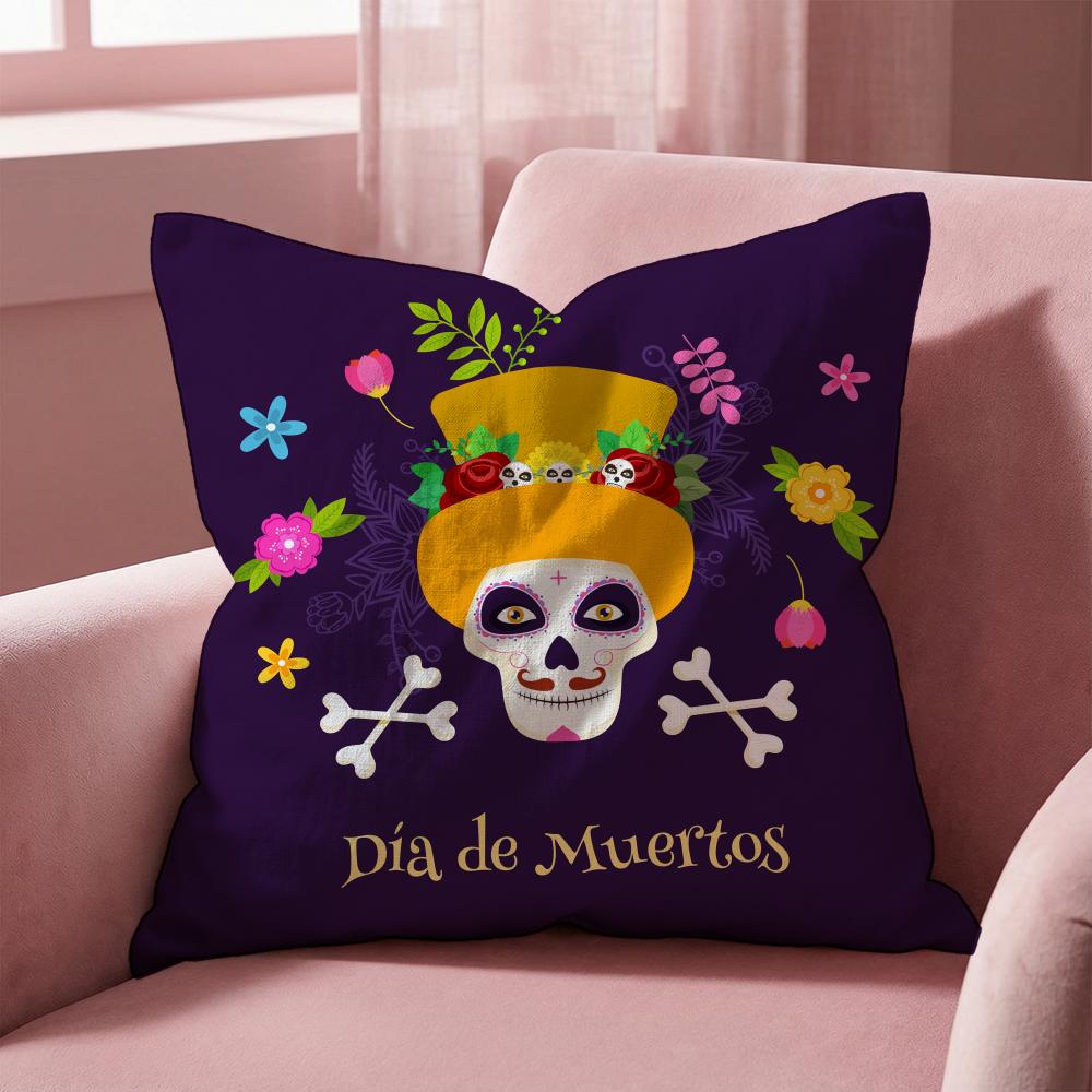 Mexico Easter Flower Skeleton Cushion Cover Multi-Scene Pillow Cover for Home & Car - Reversible, Soft & Durable for Daily Use