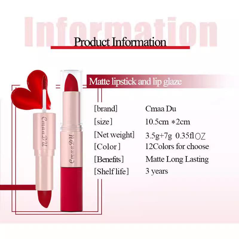 CmaaDu 3-Piece Matte Lipstick & Gloss Set: Velvet Finish, Non-Transferring Formula for Makeup.