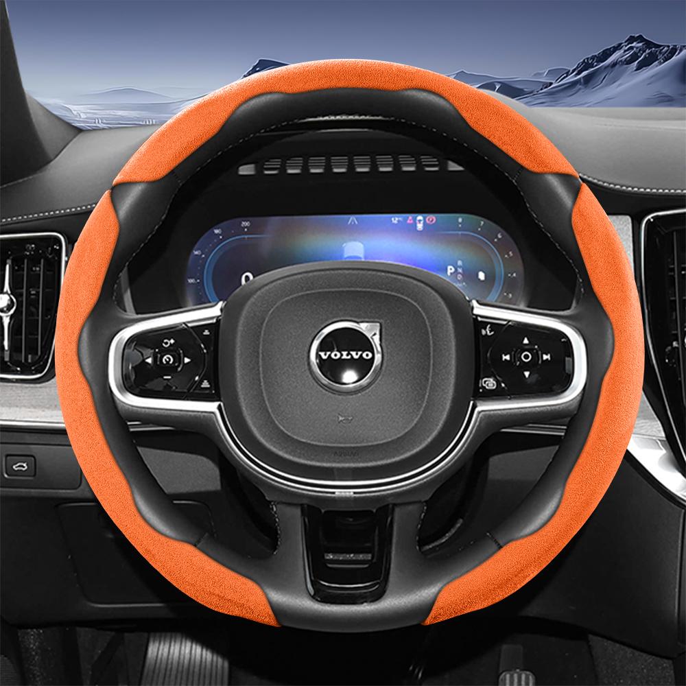 Suitable for Volvo Sports Suede Steering Wheel Cover, Split Snap-On Anti-Slip Style