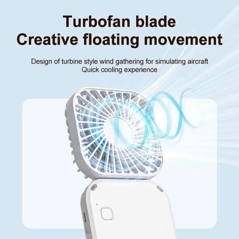 Mini Handventilator Leise Faltbarer Ventilator Multifunktionaler Turbinenventilator USB Wiederaufladbar Tragbarer Hängender Nackenventilator Mini Tischventilator