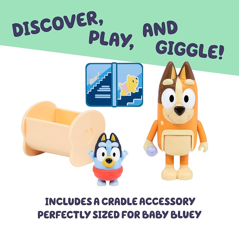 BLUEY Figure 2-Pack Baby Race | 2-Figure Pack with Chili and Baby and Cradle Accessories, 17616