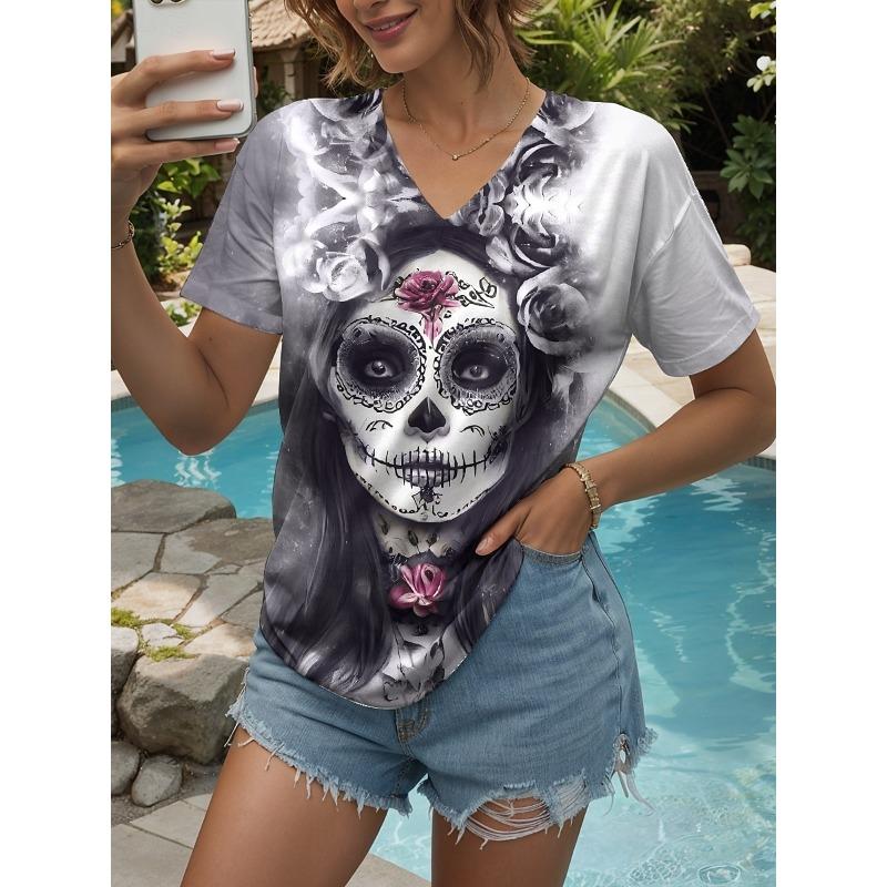 

Fashionable Women s V-neck Casual Short Sleeved T-shirt,Rretro Sports Style Casual Sportswear 3XL