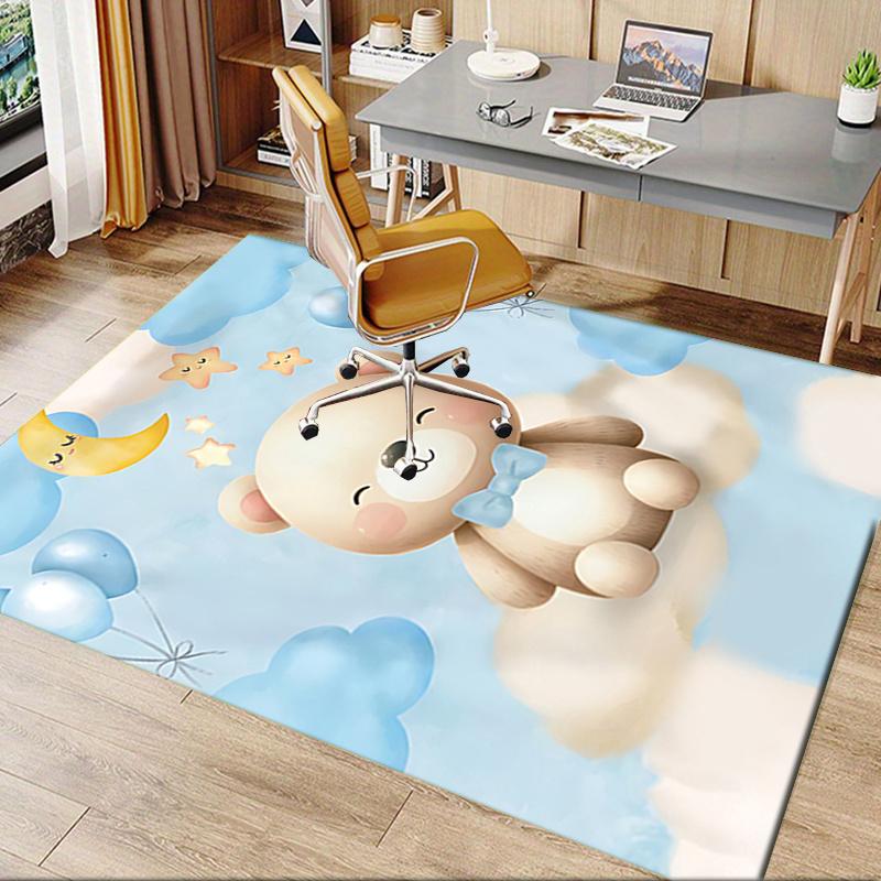 Adorable Teddy Bear Chair Mat Office Carpet with Cute Moon and Stars Design Home Decor, Gift Idea, Suitable for Bedroom, Living Room, Various Rooms