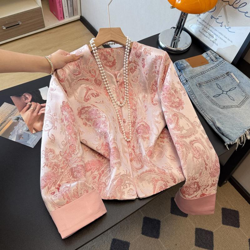 

Women s Retro Chinese Tang Suit with Frog Buttons and Jacquard, Long Sleeve Cardigan XL