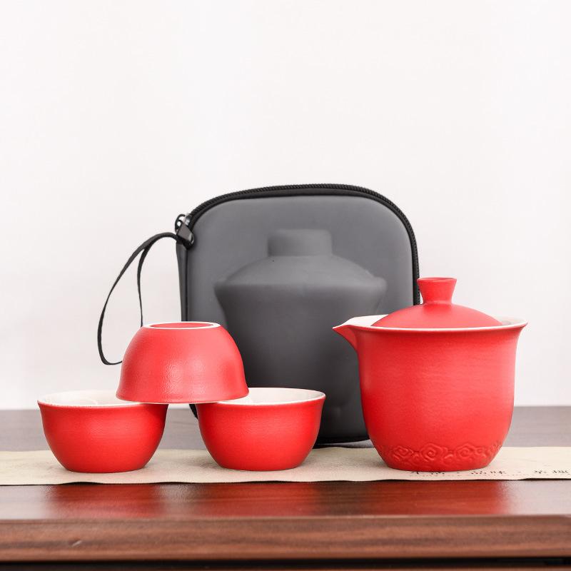 

Travel tea set Kuaike cup, one pot, three cups, portable cover bowl, small set, outdoor kung fu set, tea gift