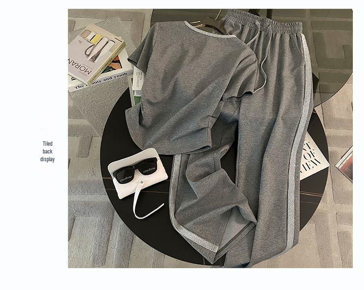 Women's Summer Casual Two-Piece Set: Stylish Korean Short Sleeve Top & Wide Leg Pants