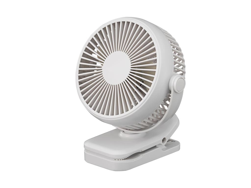 Kozumi Portable Desk USB Airflow Grayish White KFF-1157/W Clip-on Fan, Rechargeable, 3-Level Adjustment,