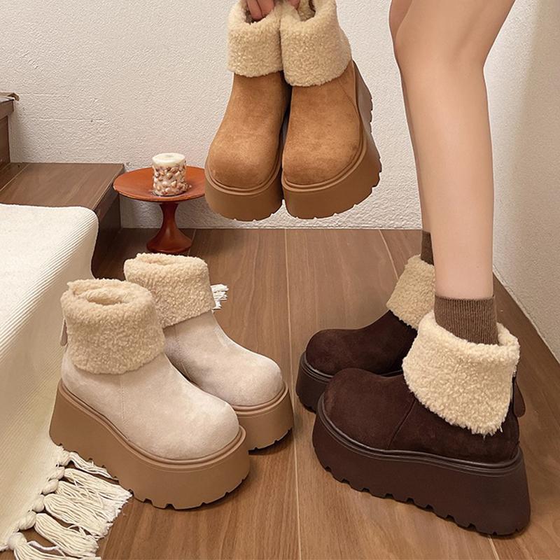 Fur Women Snow Ankle Boots Flats Platform Suede Shoes Winter  Warm Short Plush Cotton Shoes   Sneakers Mujer Botas