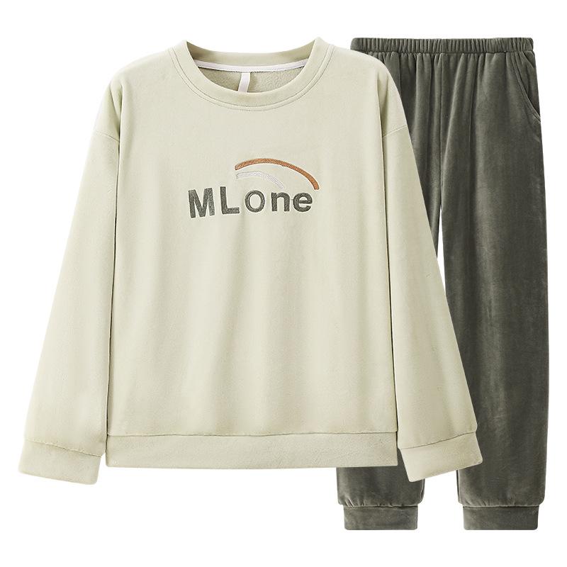 Pajamas Women'S Autumn And Winter Island Fleece Pullover Can Be Worn Outside Coral Fleece Thin Fleece Loungewear Set