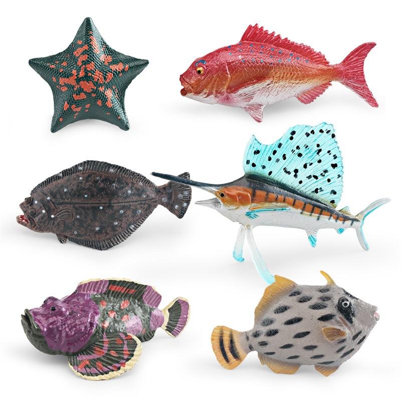 Simulation Of Marine Animals, Flounder, Sailfish, Stone Fish, Sand Fish, Red Snapper, Starfish Model Ornament Toy