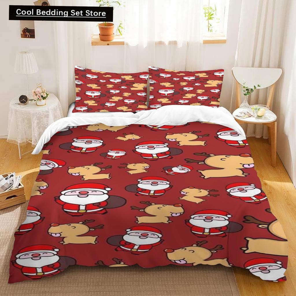 Duvet Cover Set,  Christmas Design Bedding Cover and Pillowcase 75*50cm, Cartoon Children's Bedding Set with Zipper Gift
