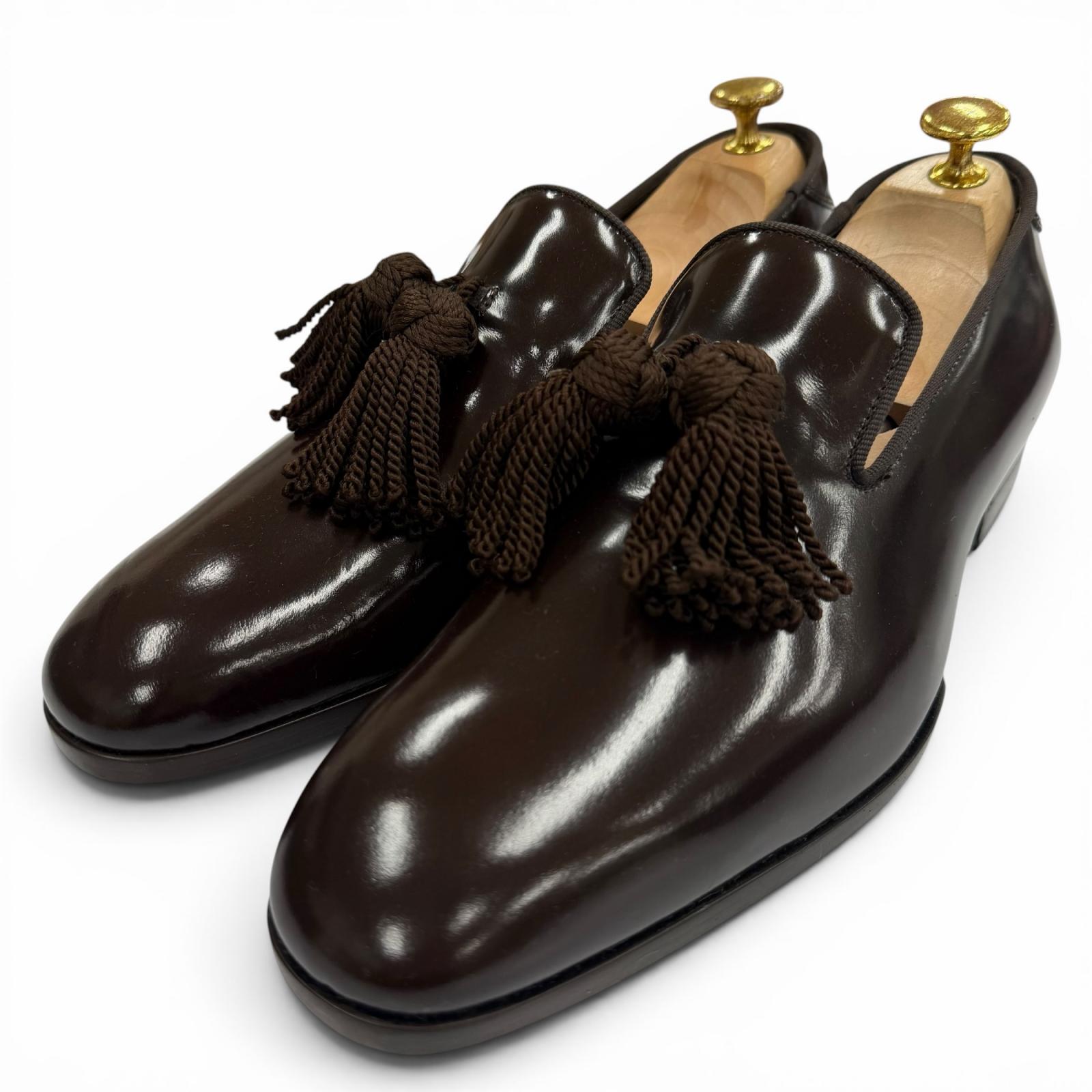 Great JIMMY CHOO loafers Tassel Scorpion Logo Brown leather mens 41 Used