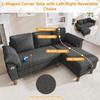 L-Shaped Corner Sofa, 3-Seater with Storage Chaise Longue, Left/Right Assembly, USB/Type-C Port, Pocket, Armrest Cushions, Chenille Fabric,Grey