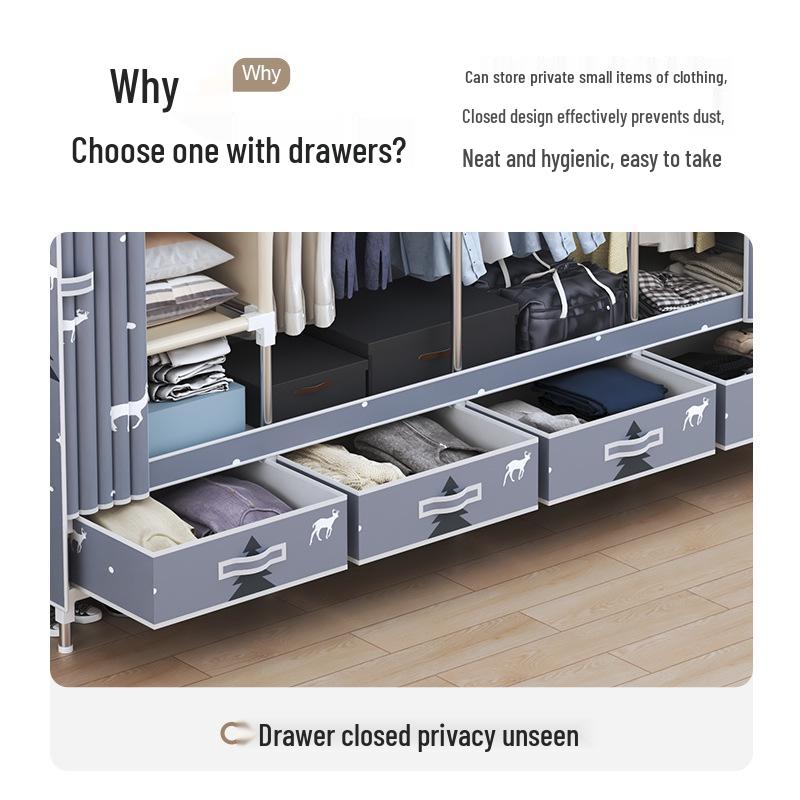 Wardrobe with Dustproof Drawers - Ideal for Rental Rooms