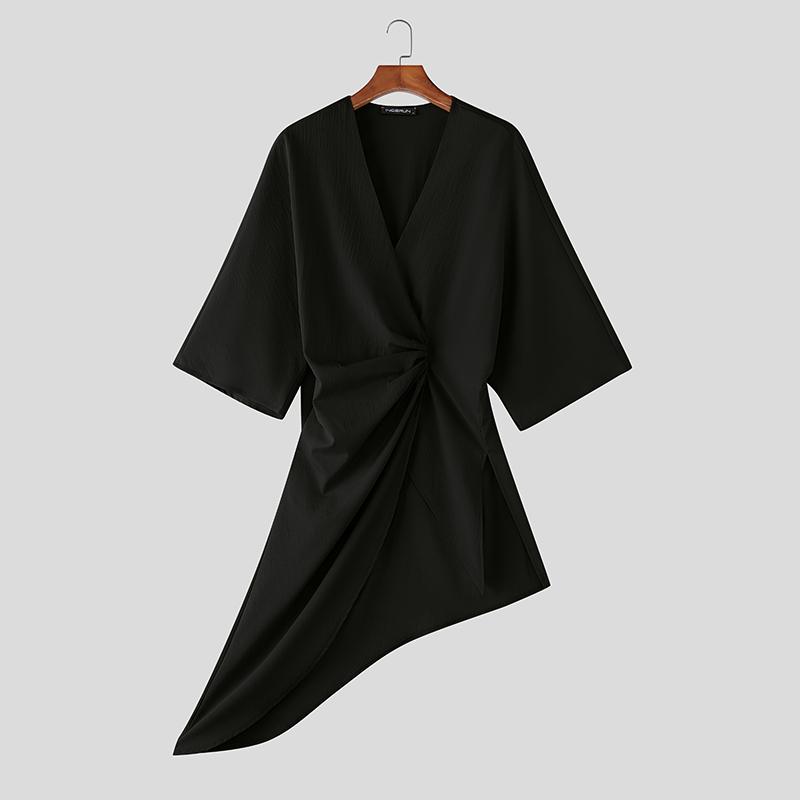 INCERUN Men Half Sleeve Twisted Irregular Casual T-Shirts Top