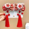 2pcs Tassel Wig Braid Hairpin Hanfu Headdress Red Bow Hairpin Cute Children Hair Clips