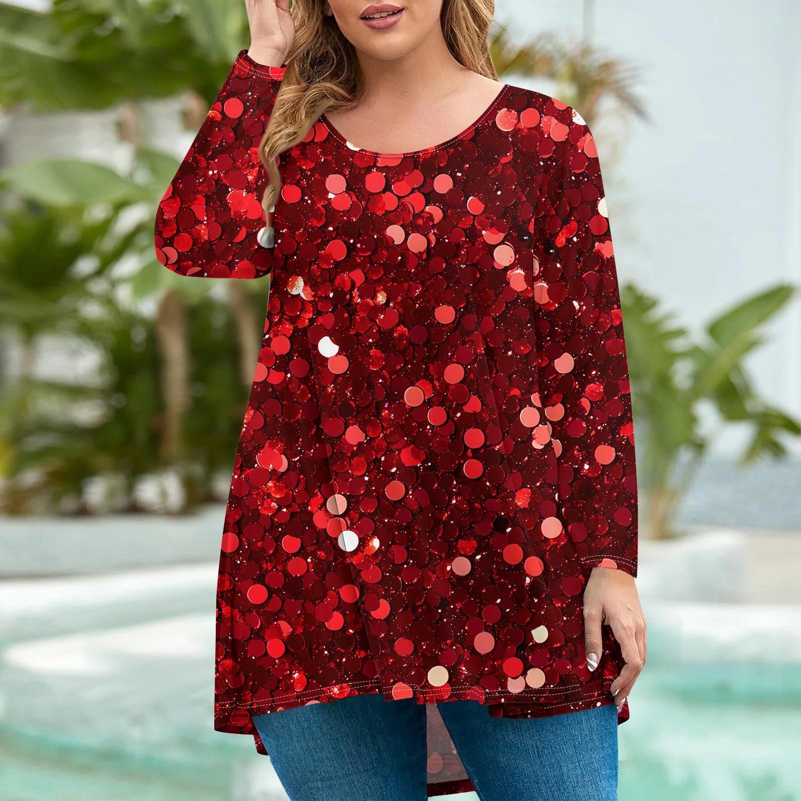 

Женская мода большого размера с круглым вырезом и длинным рукавом, повседневный свободный пуловер с рождественским принтом XL винный