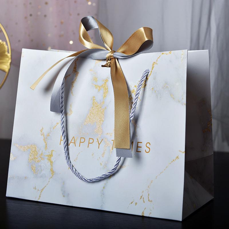 Large Marble Pattern Gift Bag with Ribbon – Ideal for Holidays, Weddings, and Candy Gifts