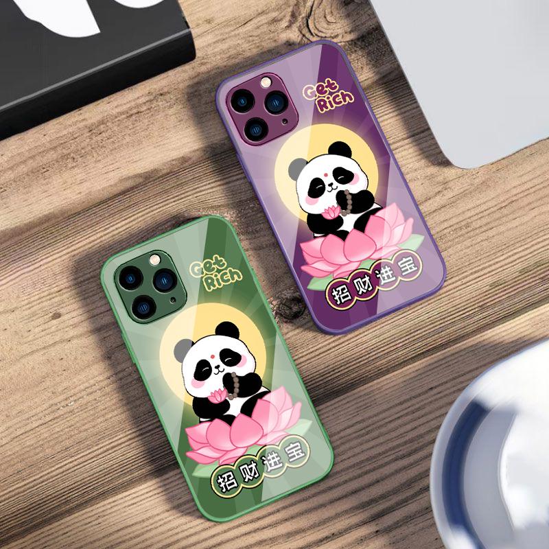 Sitting Lotus Panda For IPhone 16 Pro Max 15 Pro 14 13 12 Mini 11 XS Max XR 7 8 Plu SE 2022 Tempered Glass Phone Case