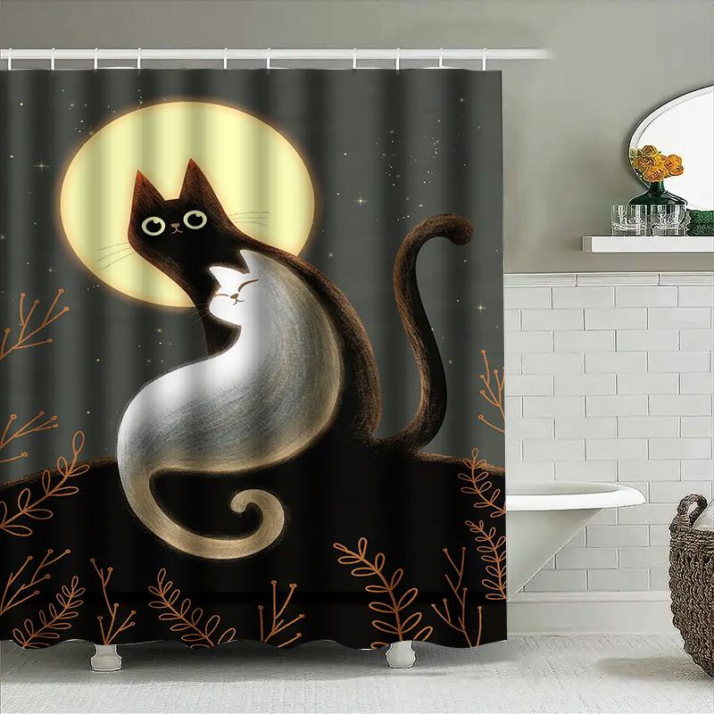 Modern Bathroom Decor Shower Curtain Featuring A Cozy Night With Cats Perfect For Adding A Touch Of Whimsy To Your Bathroom Deco