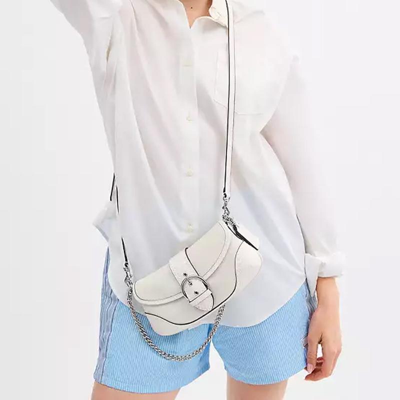 COACH Soho flap 25 classic presbyopic chain shoulder strap coated canvas and cowhide shoulder bag medium women's white