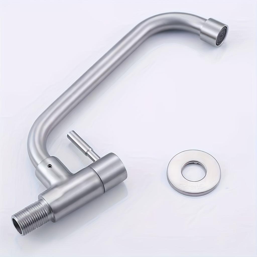 1pc SUS304 Stainless Steel Splash-Proof Faucet Brushed Finish Wall-Mounted Single Cold Faucet with Valve Core, Classic Design for Kitchen Sink Faucet