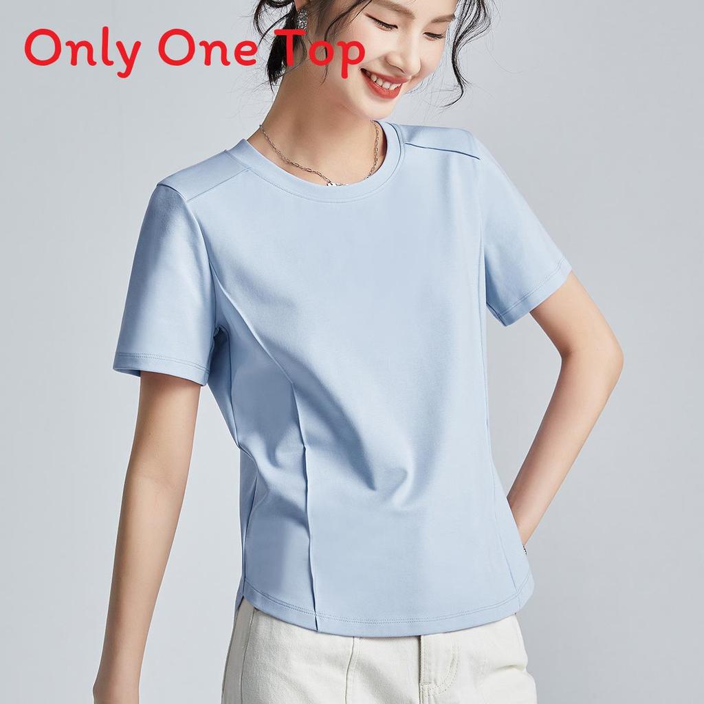 Camiseta de Manga Corta de Algodón y Seda para Mujer con Diseño de Empalme para Estilo Urbano Casual