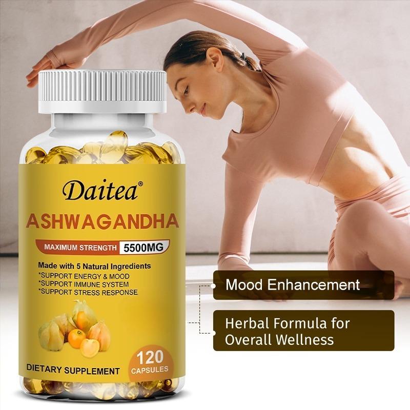 Ashwagandha Maximale Stärke 5500mg Formel Hergestellt mit 5 Natürlichen Inhaltsstoffen zur Unterstützung von Energie, Stimmung und Stressreaktion